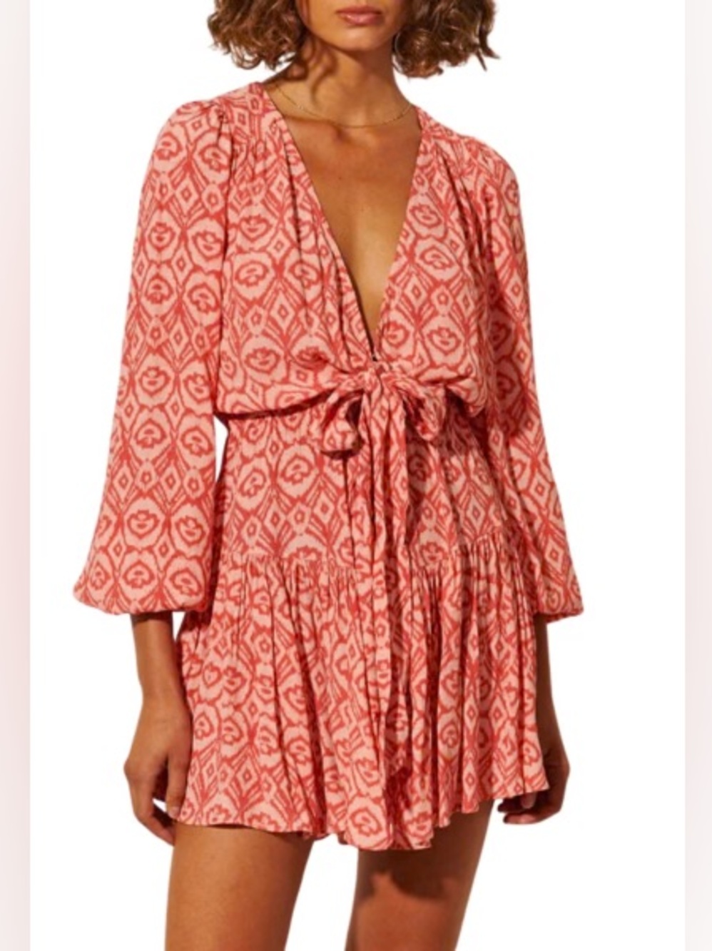 NWT Kivari Zahara Tie Front Mini Dress in Ikat size US 6